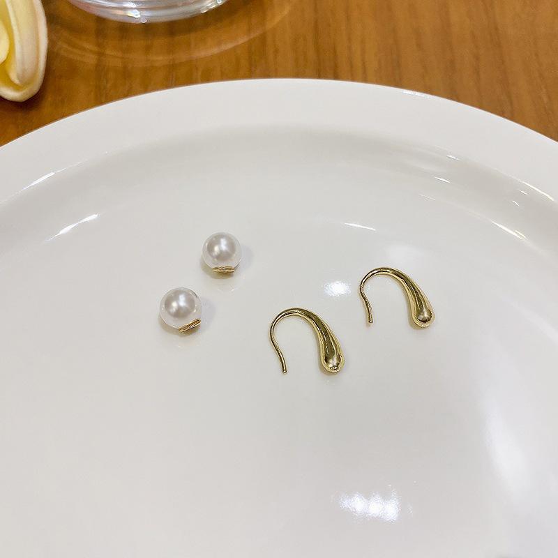 Korean-Style Pearl Drop Earrings: Two-Way Wear, Artistic Ear Studs & Hooks for Women and Students