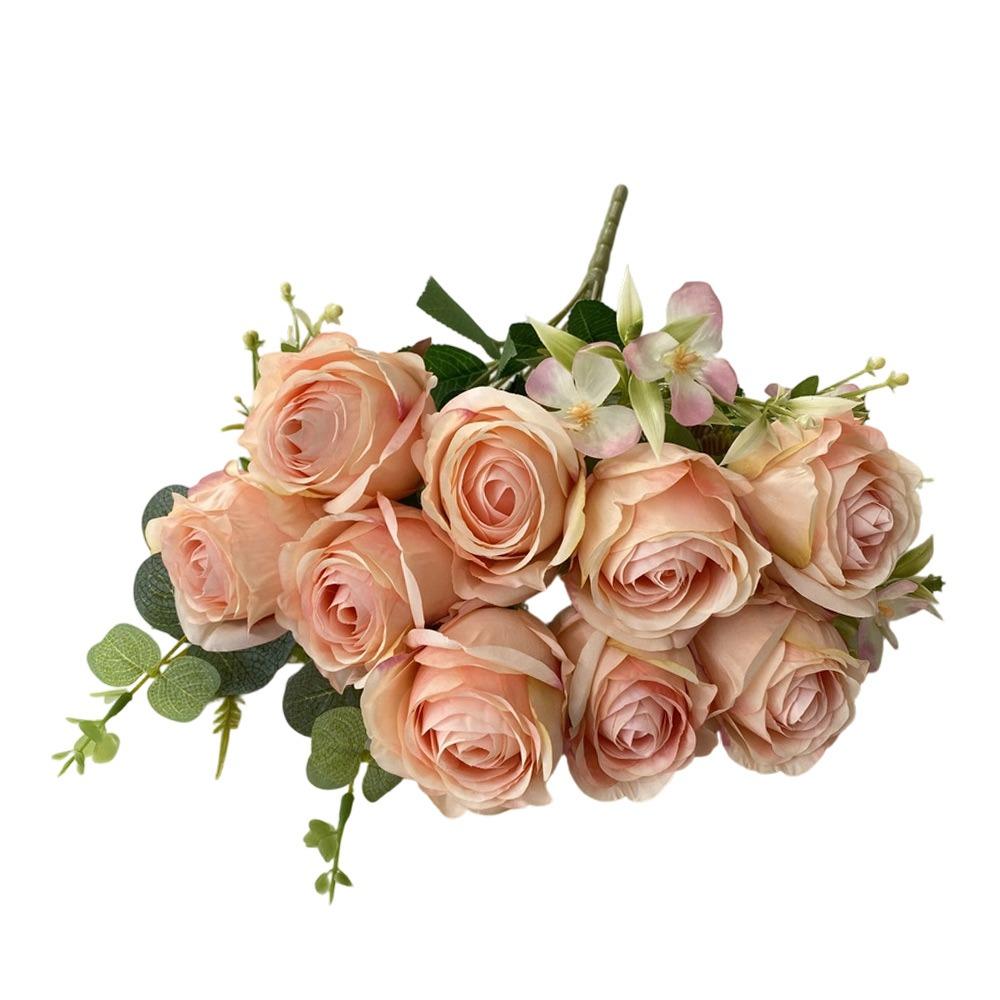 9 Heads Simulation Flower Bouquet Multicolor Faux Flower Creative Bridal Bouquet Desktop Ornament
