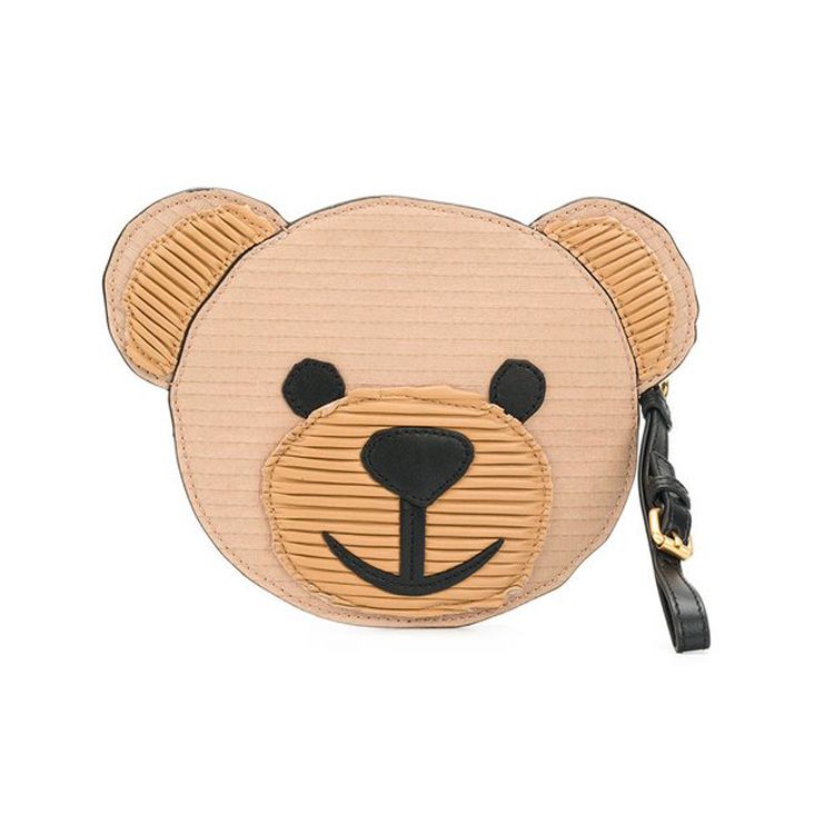 Moschino Appliqué Floral Embroidered Cartoon Teddy Wallet Clutch Women Wallets Light-Brown 2A842482101081 Basic Set (Bag+Dust Bag)