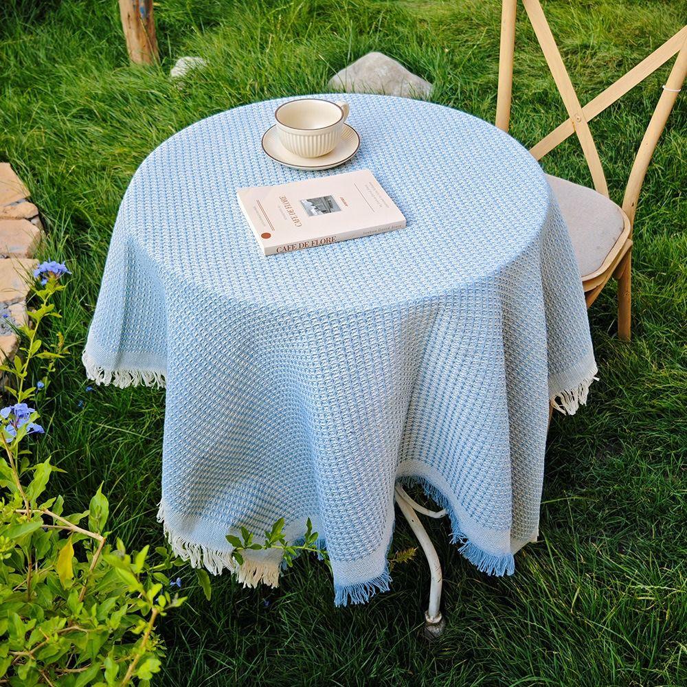 Waffle Texture Garden Table Cloth White Dinner Tea Table Covers Round Table Tablecloth  Dessert