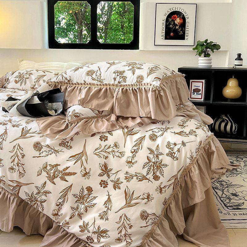 French Retro Light Luxury Washed Cotton Four Piece Set Bedroom Lace Duvet Set Single Bedding Set Dormitory Bed Linen