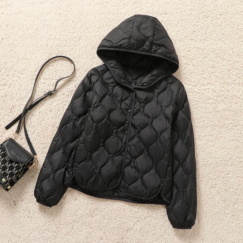 

Autumn and Winter Women s Lightweight Down Jacket Warm Windproof Slim White Duck Down Hooded Mature Women s Jacket XXXL чёрный