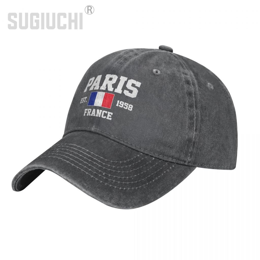 Bandiera della Francia EST Parigi Cappellino da baseball unisex per adulti in denim lavato color carbone Cappellino da camionista patriottico unisex in cotone vintage da papà