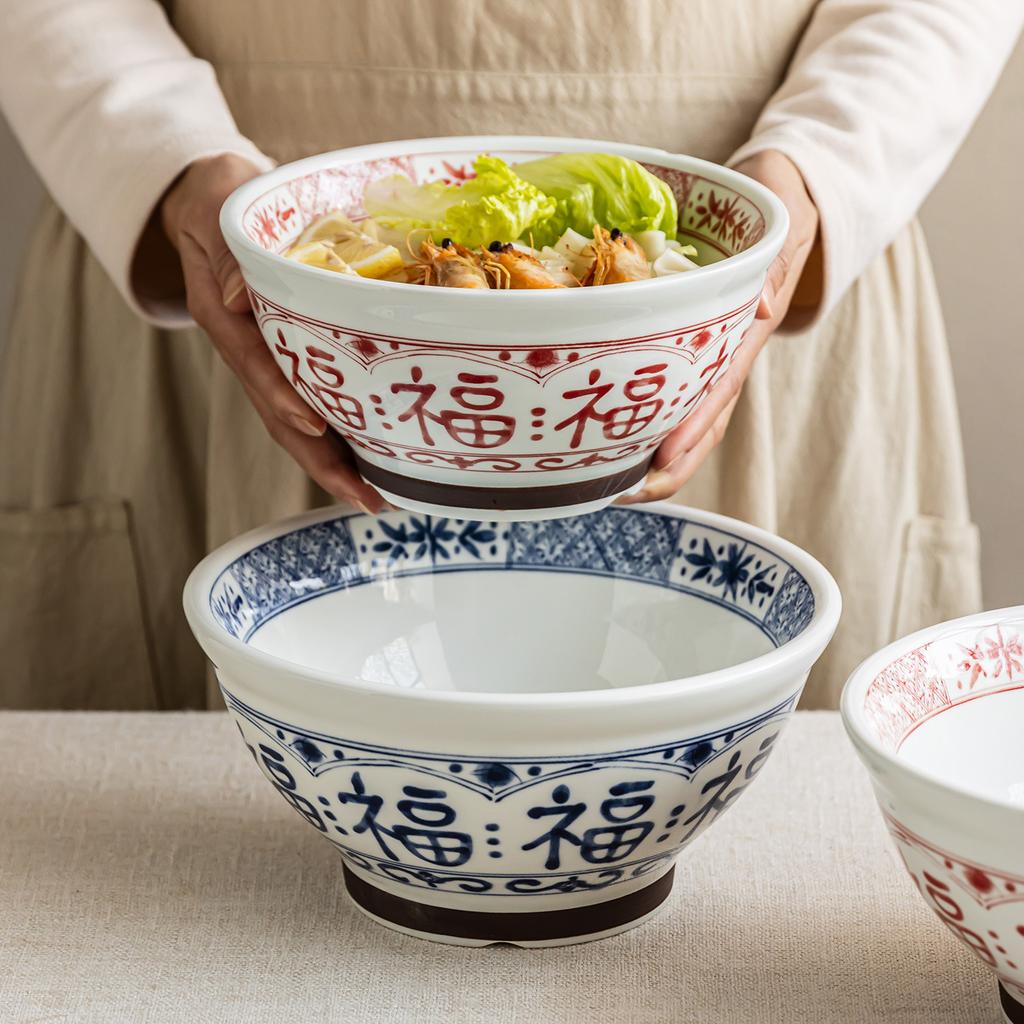 Large Soup Bowl Household Ceramic Bowl Chinese Restaurant Noodle Soup Bowl Thickened And Durable Tableware Bowl