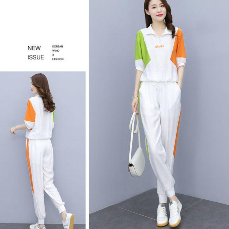 T-skjortedress Dame Sommer Casual Løse Leggings Sportsskjorte Todelt Sett