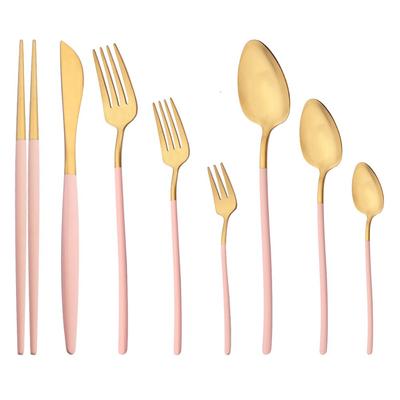 Rosa guld servis 304 rostfritt stål matt bestickset middagskniv sked gaffel Ätpinnar Dessertsked porslin Tårtgaffel Bestick