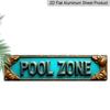2D Flat, 1pc Vintage Aluminium Decorative Sign, A Captivating Wall-Mounted Decoration Called POOL ZONE with A Frame of Golden Leaves. It Is Suitable