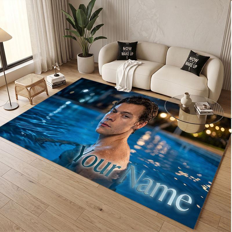 Custom Rug Harry Styles Pattern Print Name Text Soft Non‑Slip Floor Carpet for Home Indoor Decoration