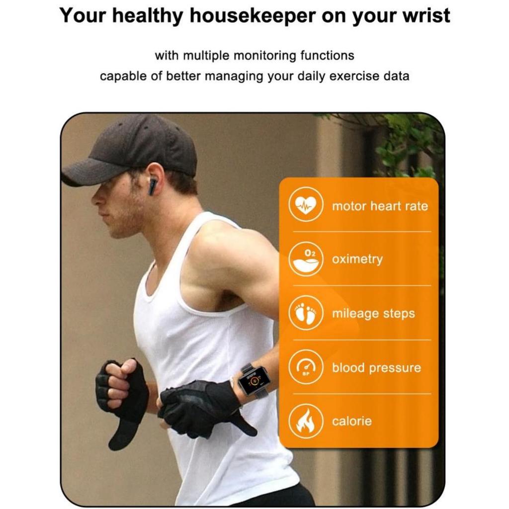 Rainbuvvy T91 Smartwatch 1.4inch Full-touch Screen Wireless 2in1 TWS Earbuds IPX6 Waterproof Bluetooth 280mAh Battery Detachable Strap Sports Watch