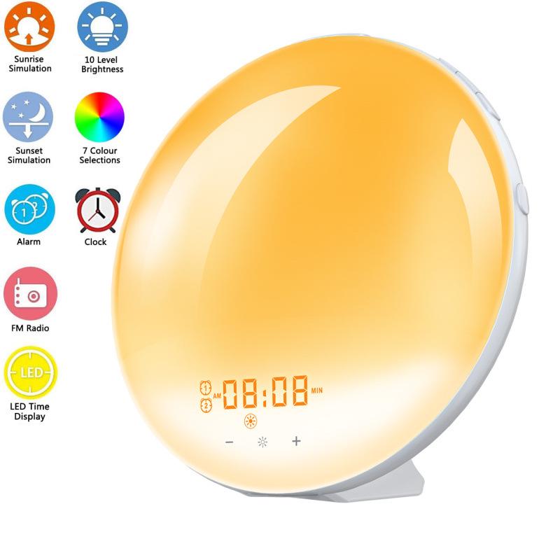 Smart Sunrise-Sunset LED Alarm Clock with Color-Changing Night Light