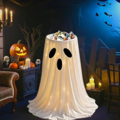 Yousheng 32" Light-Up Ghost Candy Bowl Stand Outdoor Glowing Ghost Halloween Decoration Cute Trick or Treat Candy Holder for Front Door Porch Decor