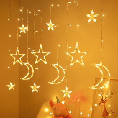LED Christmas Star & Moon Curtain String Lights - Colorful Festival Decor