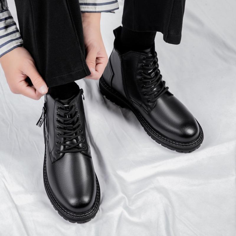 Martin Boots Men's Winter New Versatile Velvet Tooling Casual High-top Leather Boots Warm Cotton Boots Non-slip