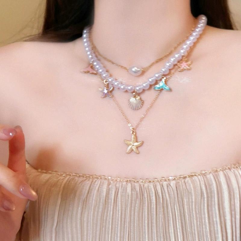 3Pcs Set Trendy Sea Star Shell Pendant Pearl Chain Necklace For Women Boho Charm 2026 New Personalized Neck Jewelry Accessories