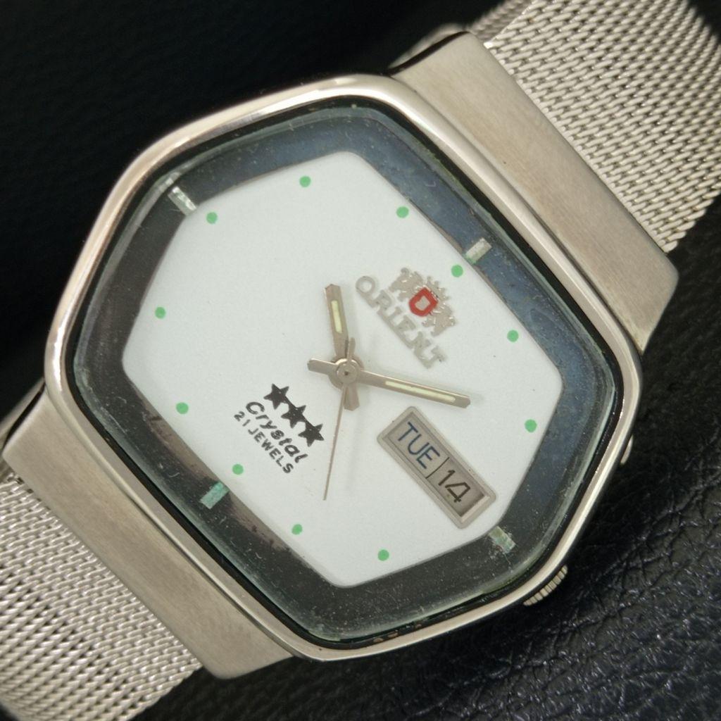 VINTAGE ORIENT CRYSTAL AUTOMATIC 46941 JAPAN MENS WHITE DIAL WATCH a704844-1