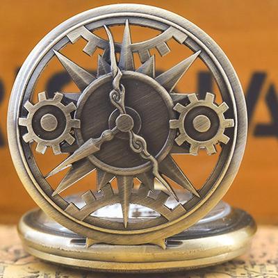 Nostalgic Distressed Pocket Watch Pendant with Hollow Gear Flip Cover