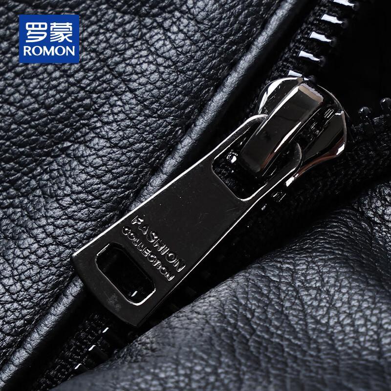 ROMON Men's Genuine Cowhide Leather Silk-Padded Lapel Jacket