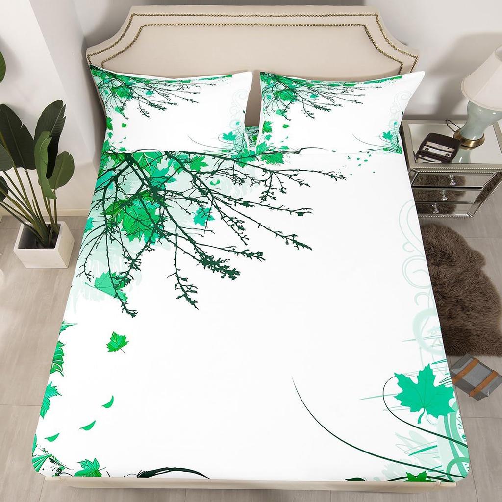 Pflanzenzweig-Muster Matratze Dreiteiliges Digitaldruck Matratzen-Bettwäscheset Erwachsene Kinder