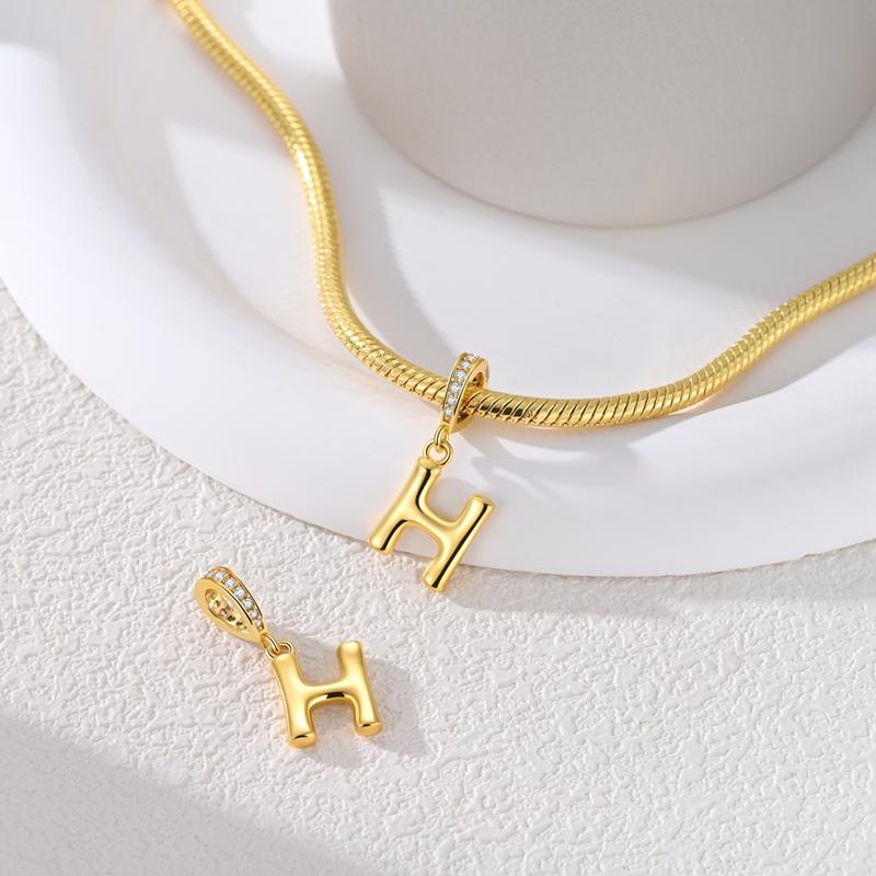 Copper Charms Golden Zircon Alphabet A-Z Beads Pendants Dangles Fit Original Charm Bracelet Women Diy Gift Jewelry