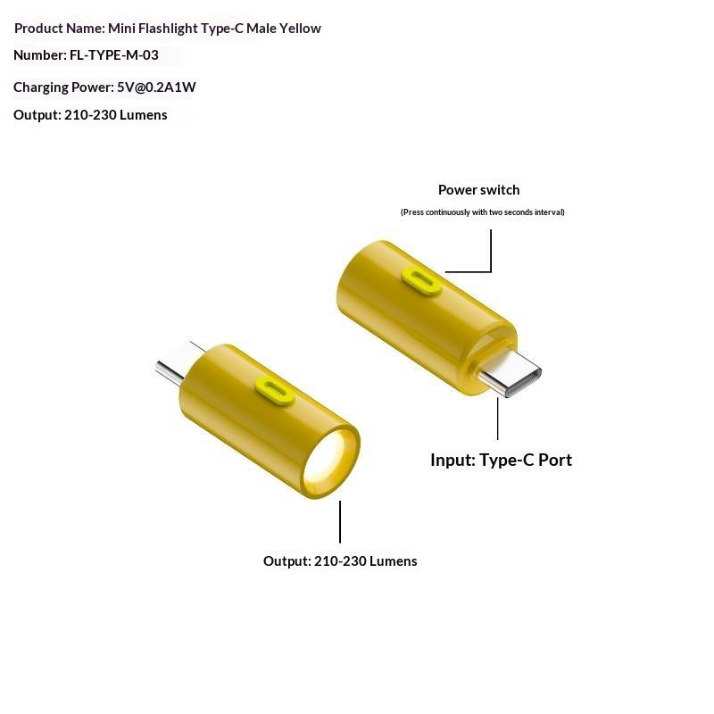 Type-C Mini Flashlight With Lanyard Plug And Play Usb C Emergency Lamp Portable Led Flashlight Outdoor Lighting