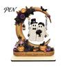 Novelty Ghost Swing Crafts Halloween Moon Figurine, Reading On with Floral Natural Wood Spooky Decor Pumpkin Accents, Wooden Bookshelf for Desk Mantel