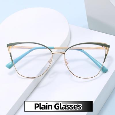 Unisex Elegant Cat Eye Metal Frame Glasses Premium Business Casual Blue Light Blocking Eyewear