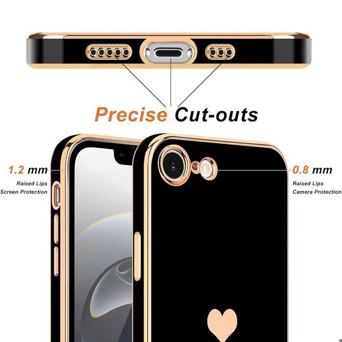 Coque pour iPhone 17e, Silicone Motif Cœur Anti-Rayure Slim Antichoc - Noir - 2 Verres Trempés