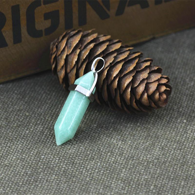 Natural Stone Amethyst & Rose Quartz Double-Pointed Hexagonal Pendant Necklace