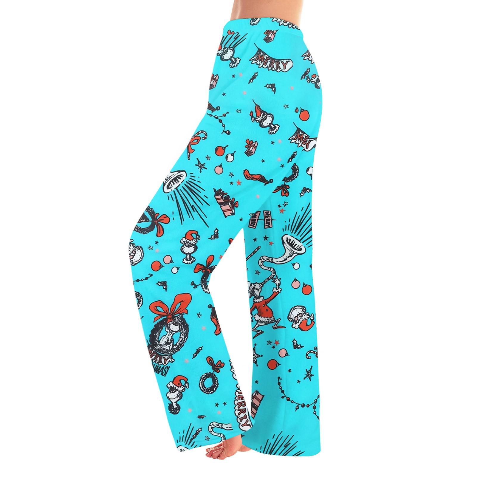 

Женские зимние брюки, длинные брюки, фланелевые брюки с рождественским принтом L