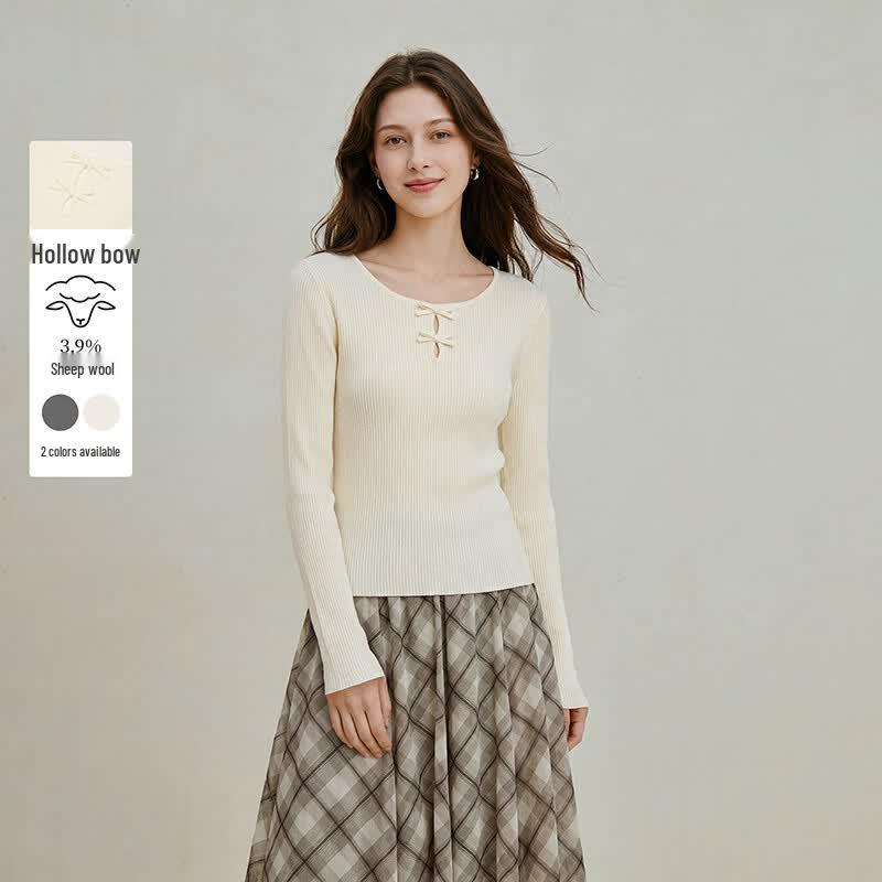 INMAN Women s Hollow-Out Bow Knit Sweater L