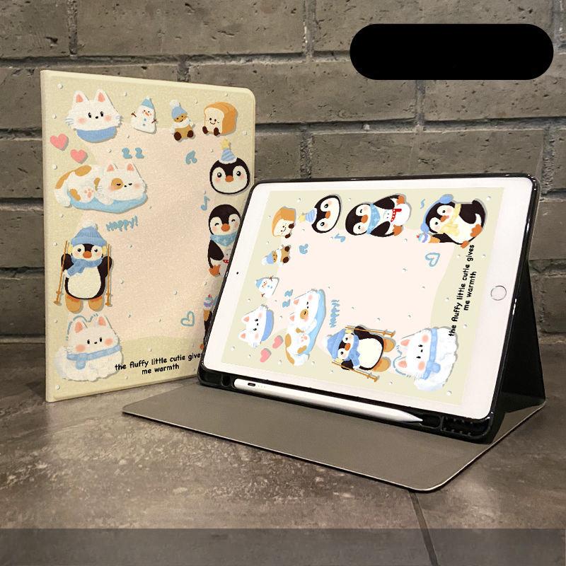 

Совместимый чехол для iPad в стиле книги для Air5/4 10.9 Pro2024 11 Pro22/21/20 12.9 Gen10 10.9 Mini6/7 с рисунком мультяшных пингвинов iPad 2021 Gen9（10.2）