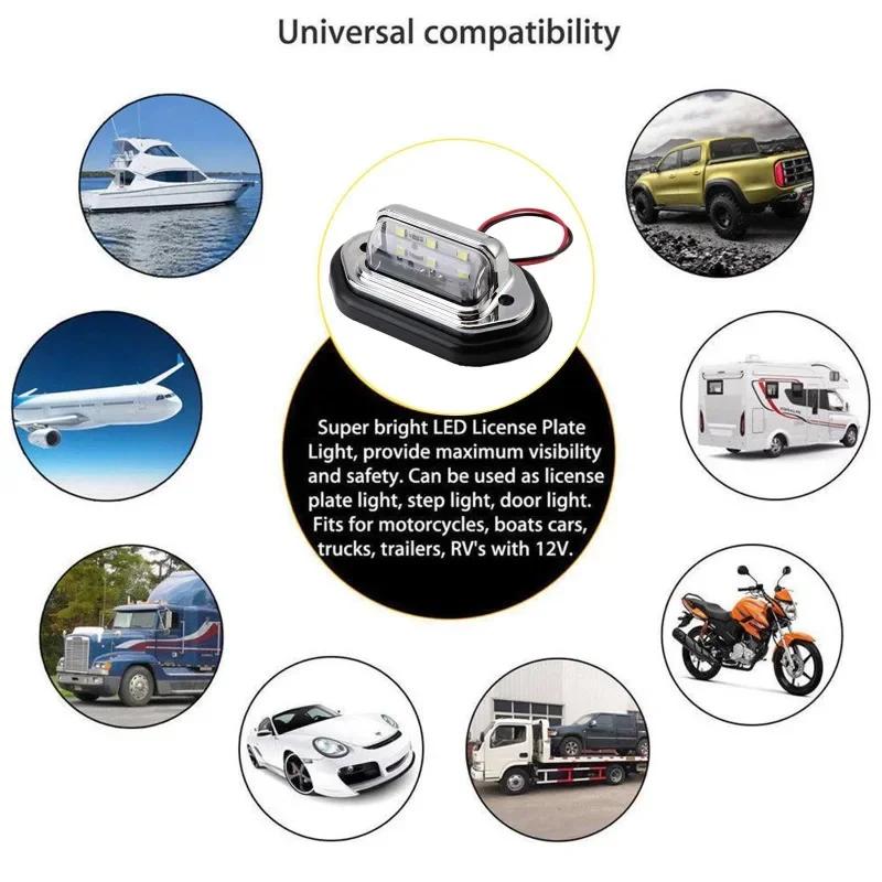 1/2Pcs 6 LED Car License Number Plate Lights Universal Waterproof Taillight SUV Truck Trailer Van Tag Step Lamp White Bulbs