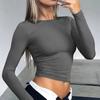 Fashion Y2K Casual Long Sleeve Tshirts Woman Round Neck Elegant Slim Fit T-shirt Women Tops Solid Skinny Office Lady Tees 30634