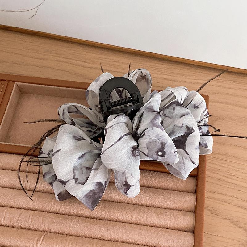 

Элегантный шифоновый бант для волос зажим-краб новые большие заколки-крабы для волос винтажные шпильки для женщин принт аксессуары для волос орнамент бездна