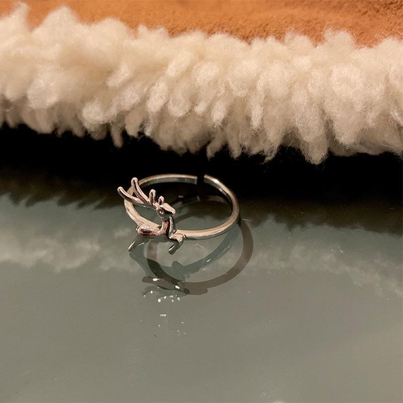 Korean Style Christmas Reindeer Ring for Women – Influencer-Inspired Open Adjustable Design