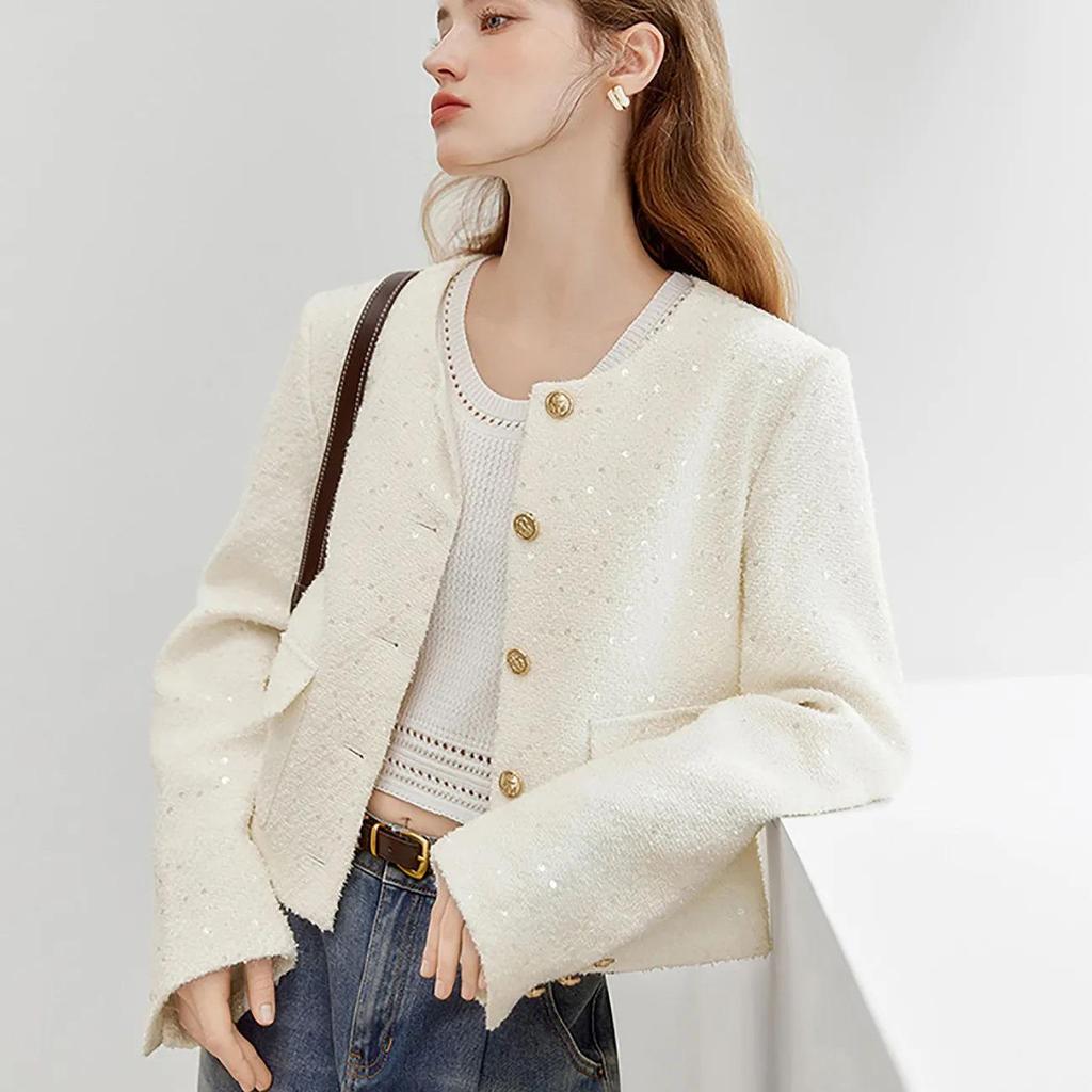 Women's French Style Sparkling Sequin Jacket - Short, Petite Autumn New Arrival, High-End Feel