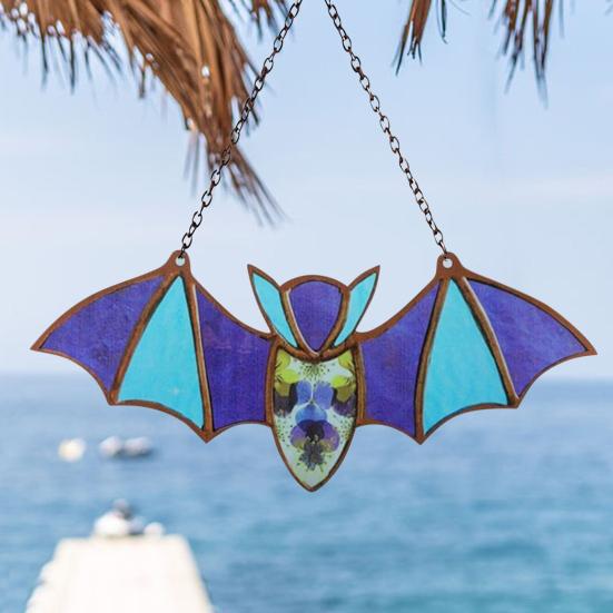 Bat Stained Glass Sun Catcher Translucent Window Hanging Decoration Handmade Acrylic Wall Art Light Catcher for Halloween Home Decor