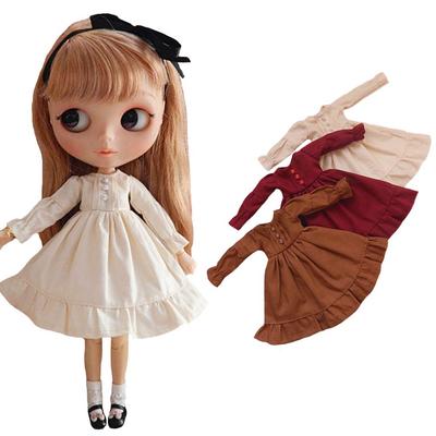 Rakulifey Blythe Outfit, One-Piece Dress, Fits Obitsu 24 Dolls, 3 Colors (Brown)