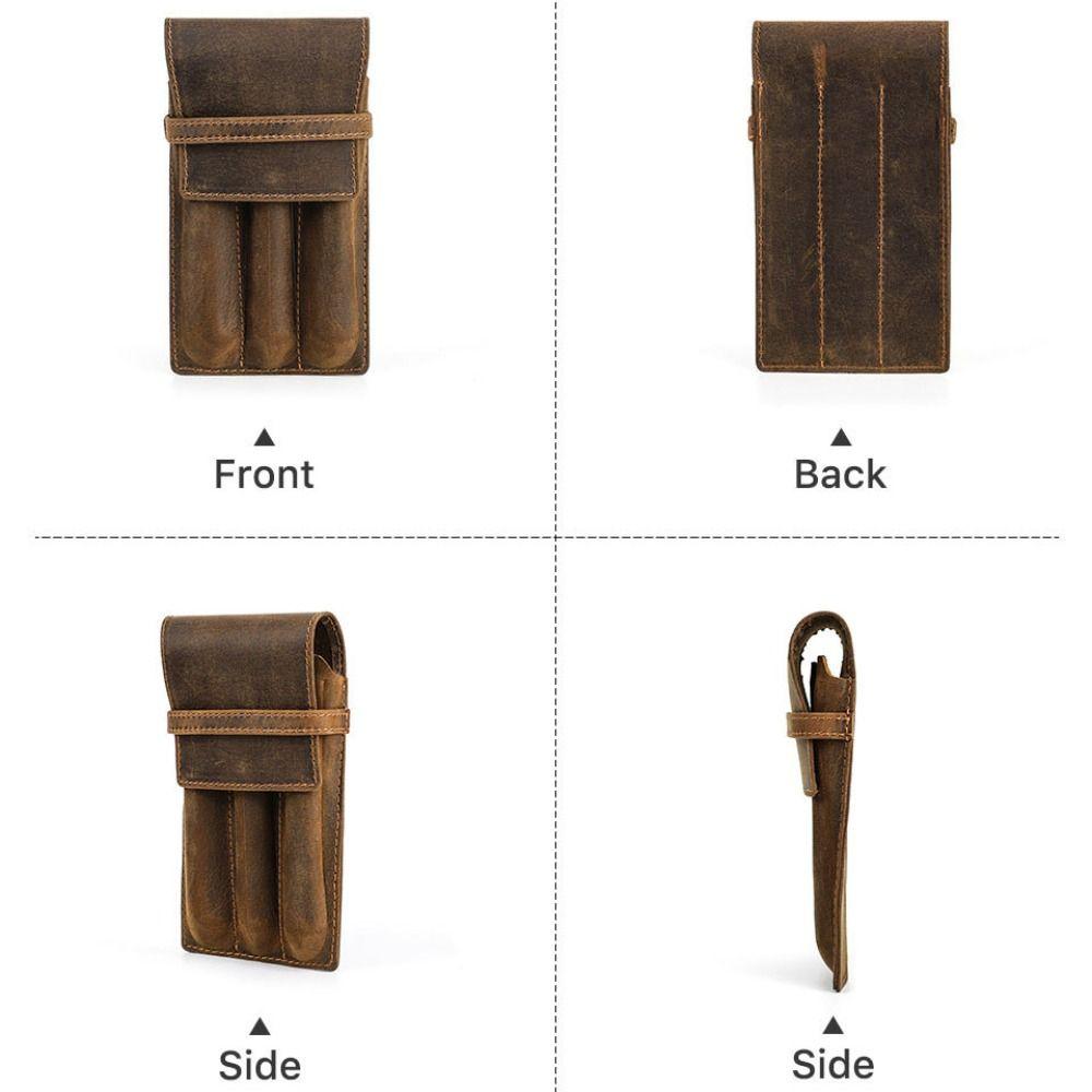 Leather Pen Pencil Case Large Capacity Desktop Organizer Retro Pen Pouch Holder  Stationary