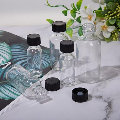 6Pcs Small Clear Glass Bottles With Lids Glass Containers Round Sample Bottles For Juice, Oils, Ginger Shots, Whiskey, Liquids