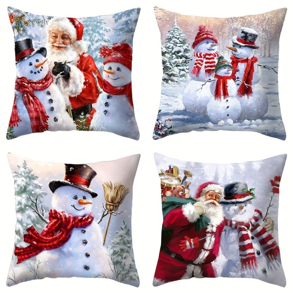

4-Piece Snowman Pillowcase Set - Christmas decor for living room, bedroom, or sofa. (Pillow core not included).