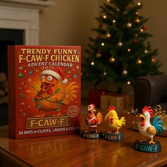 F-Caw-F Hühnchen Adventskalender 2025 24 Tage Hühnchen Ornamente Weihnachts-Countdown-Kalender Neuheit Küken Tierfiguren Set