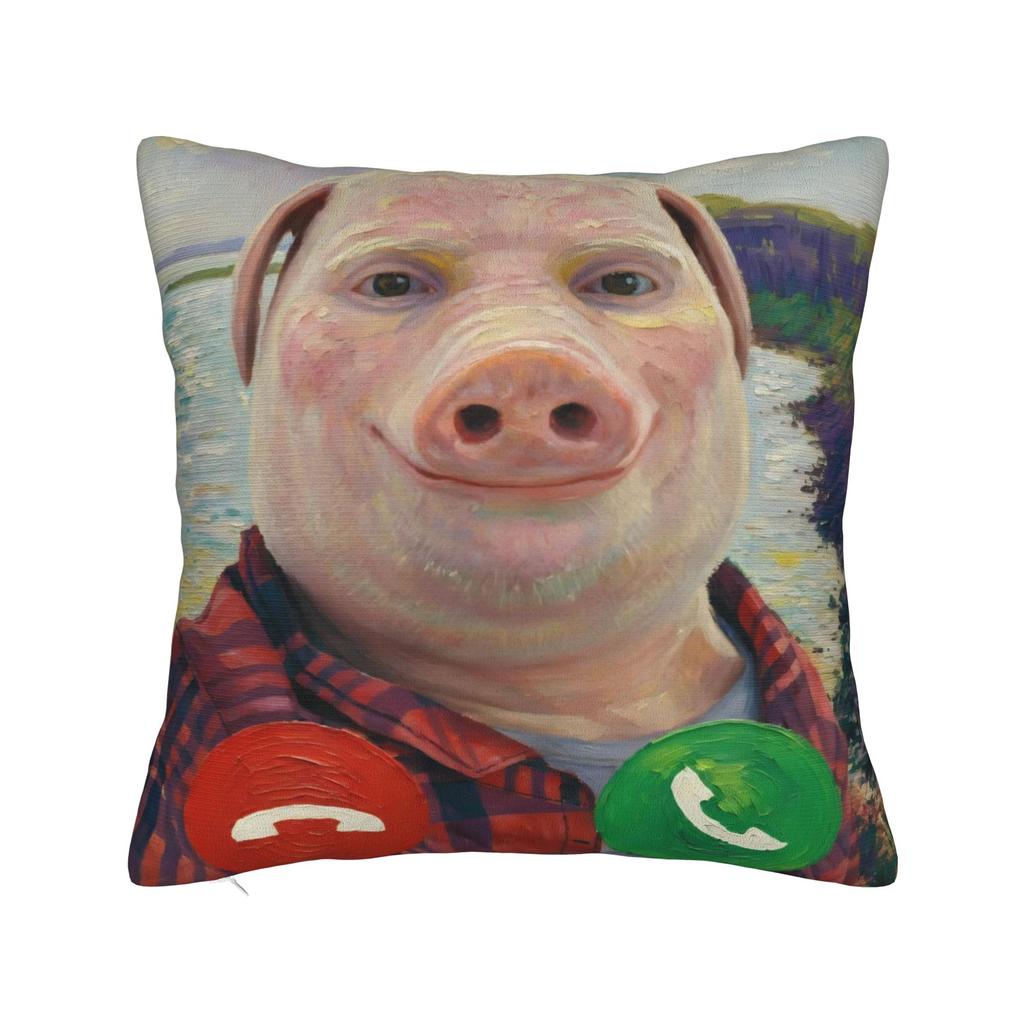 John Pork Calling Square Pillow Covers Polyester Living Room Cushion Case Funny Decor Throw Pillow Case 45*45