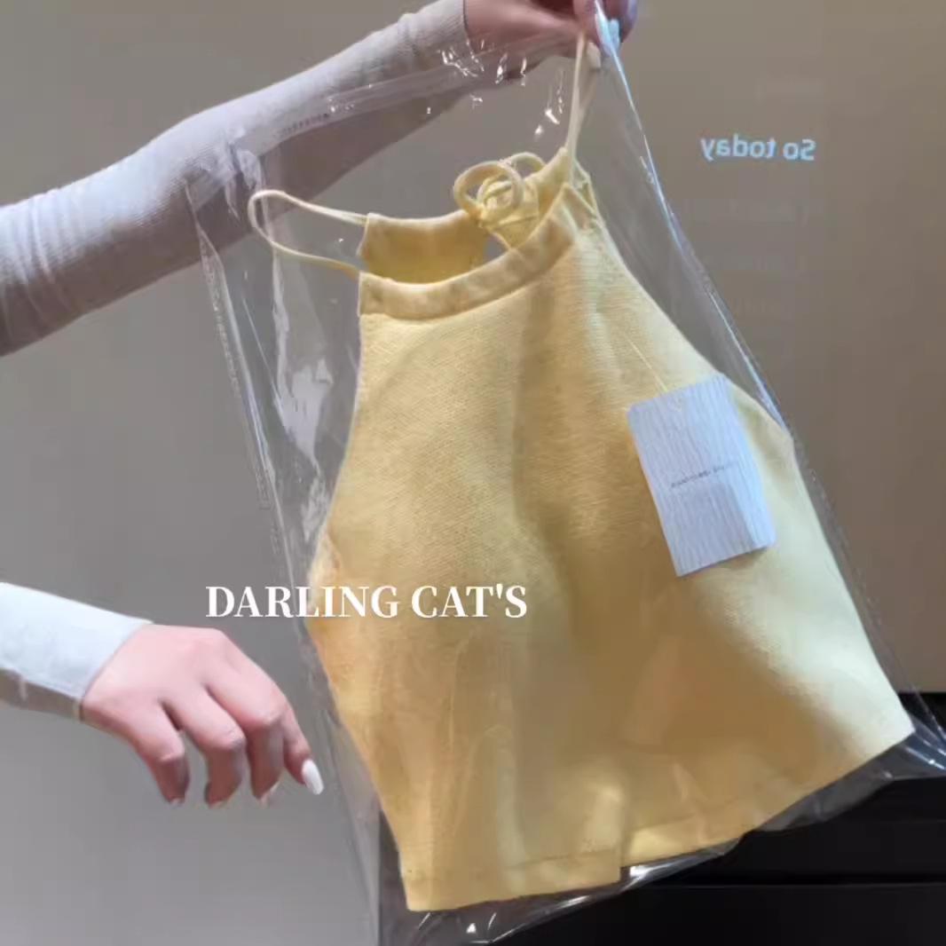 

Yellow Dopamine Sleeveless Tie-Up Halter Neck Cotton Bodycon Tank Top Small жовтий