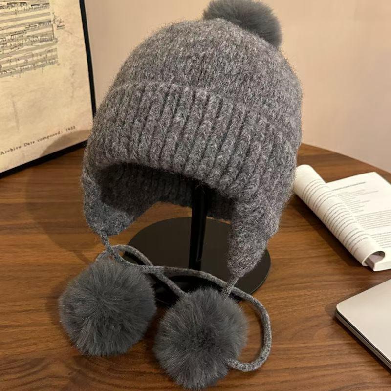 

Fashionable Wool Ball Beanie Hat Pullover Ear Protector Knitted Warm Hat Ladies Cute Versatile Wool Hat Mountaineering Scarf