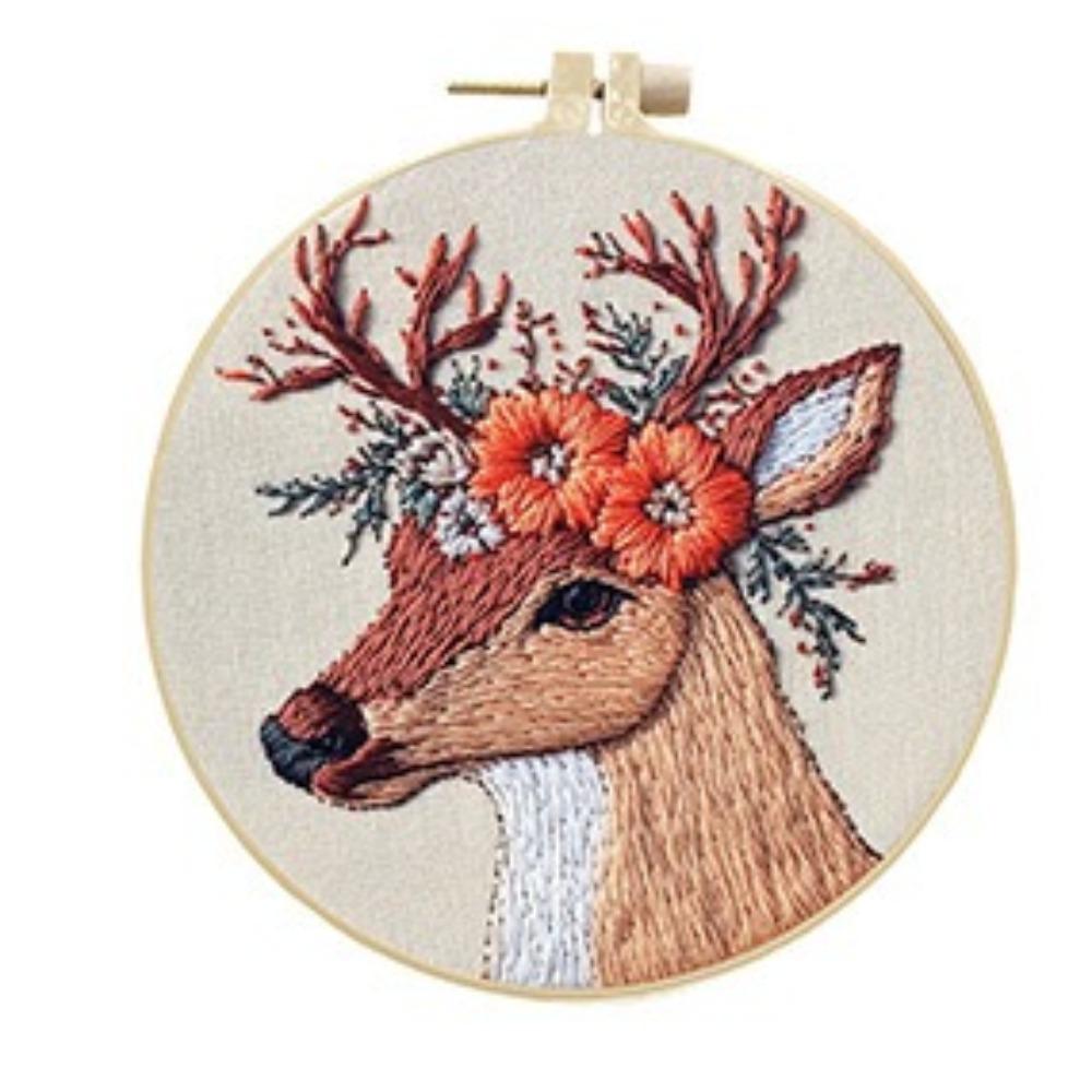 1 Set This DIY Reindeer Embroidery Kit Includes Tools and Stitch Tutorials Suitable for Beginners. It's a Handmade Embroidery Fabric Material Kit.