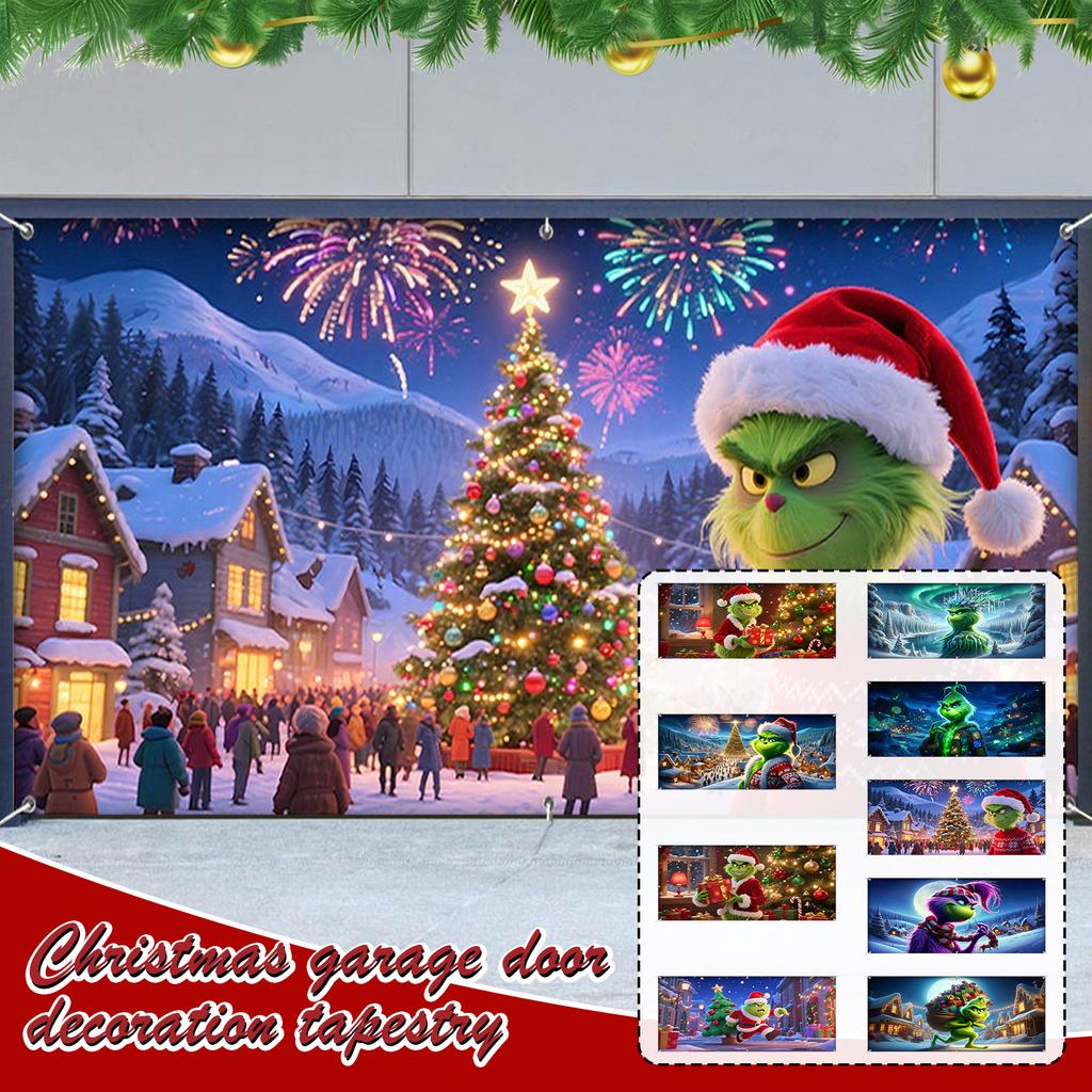 480CM*210CM/Christmas Garage Door Stickers Decorative Hanging Cloth Holiday Party Layout Door Stickers Tapestry Cloth Hanging Cloth Garage Decoration