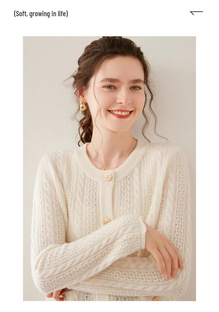 Spring & Autumn Slimming Cable Knit Cashmere Wool Blend Cardigan