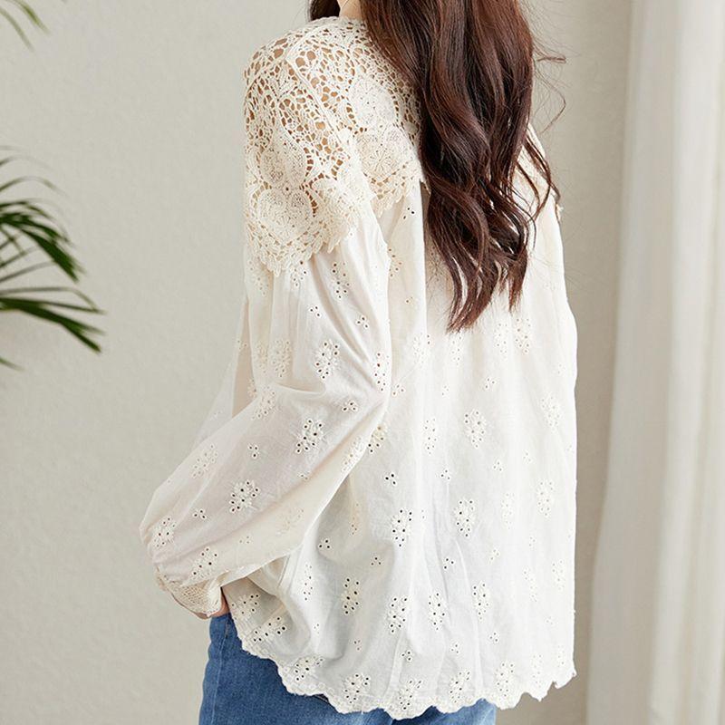 Lace Shirt Women's Long Sleeved Hollowed Out Plus Size Women's Shirt Autumn Design Sense Chic Top