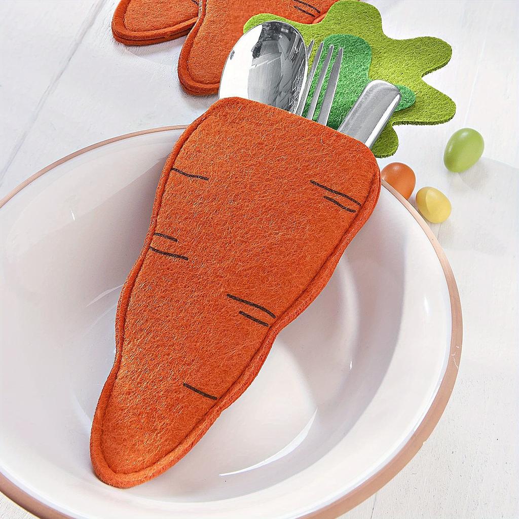 6 Pieces/set, Easter Radish Knife and Fork Bag, Radish Tableware Set, 26 * 12cm/10.24 * 4.72 Inches, Party Desktop Decoration Supplies